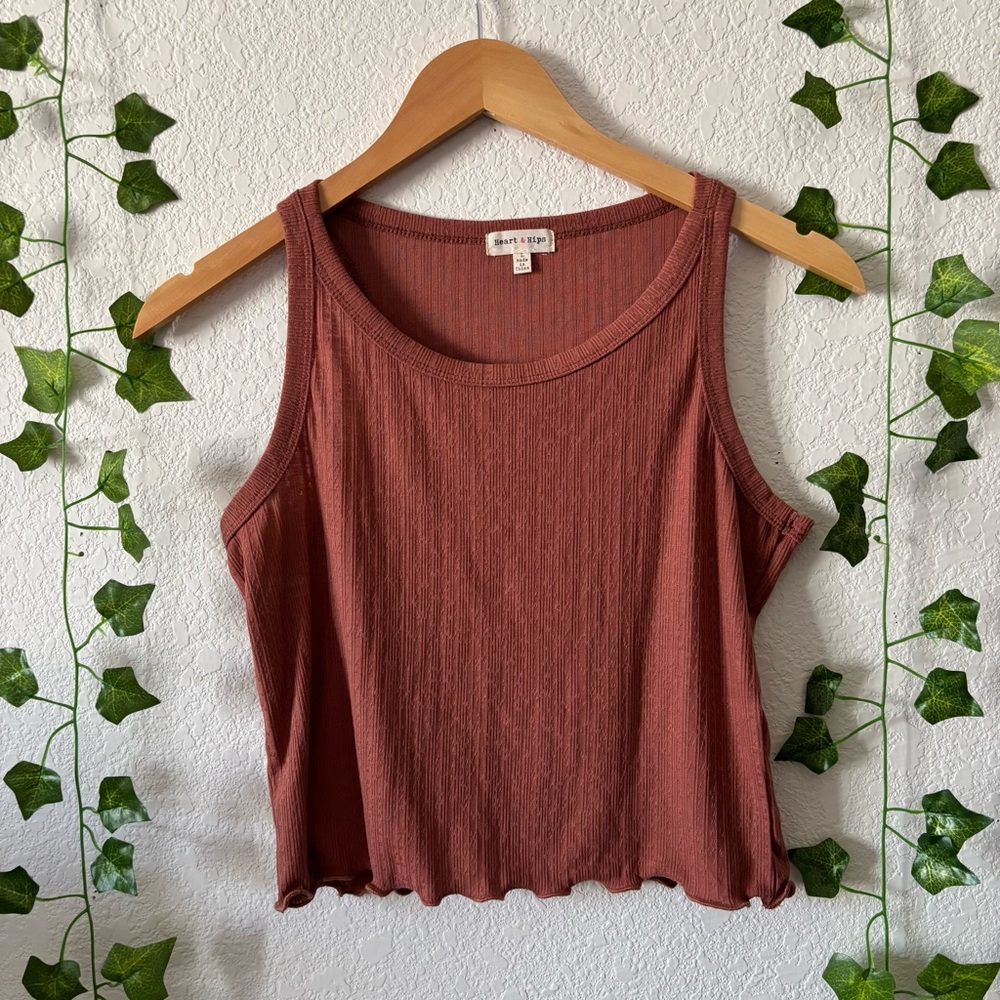 Heart & Hips Women's/Juniors’ Orange Brown Pointelle Cropped Tank Top Size L